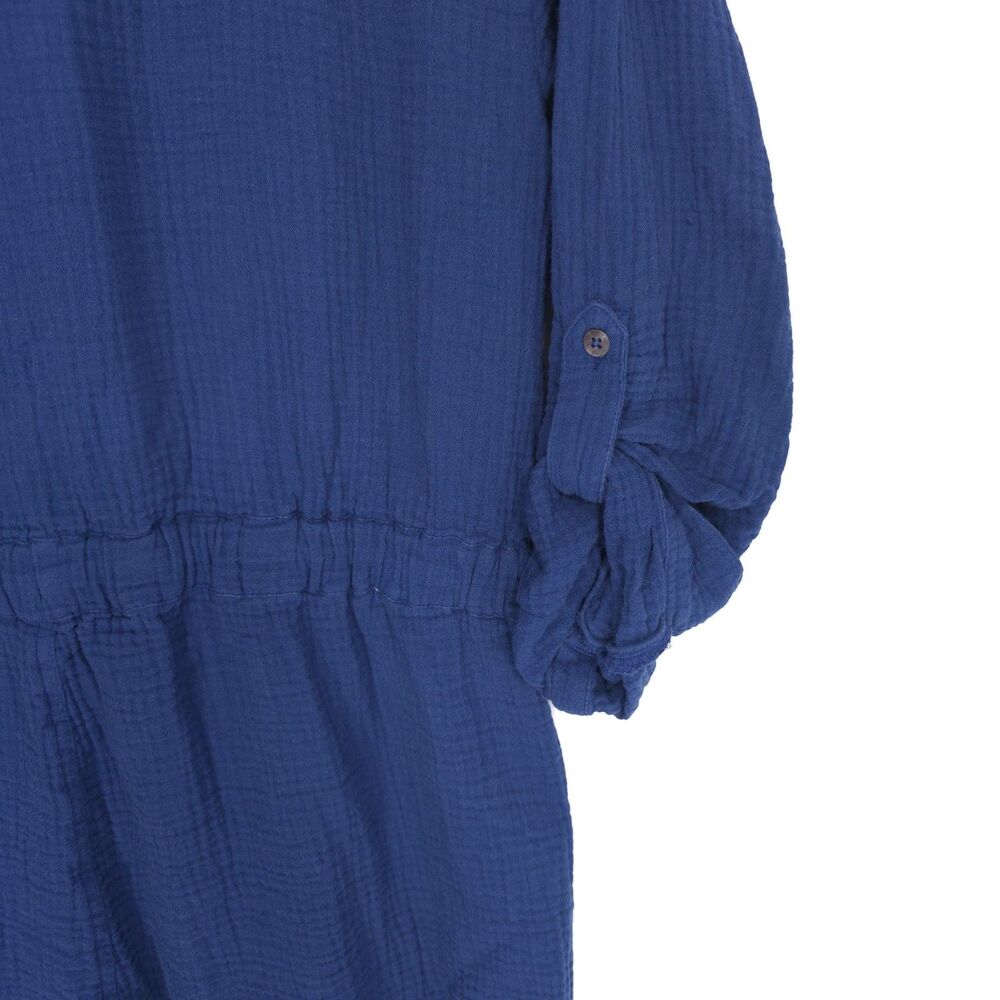 MADEWEL Blue 100% Cotton Jumpsuit Utility Button Front Pockets Women's 14 - Picture 8 of 15